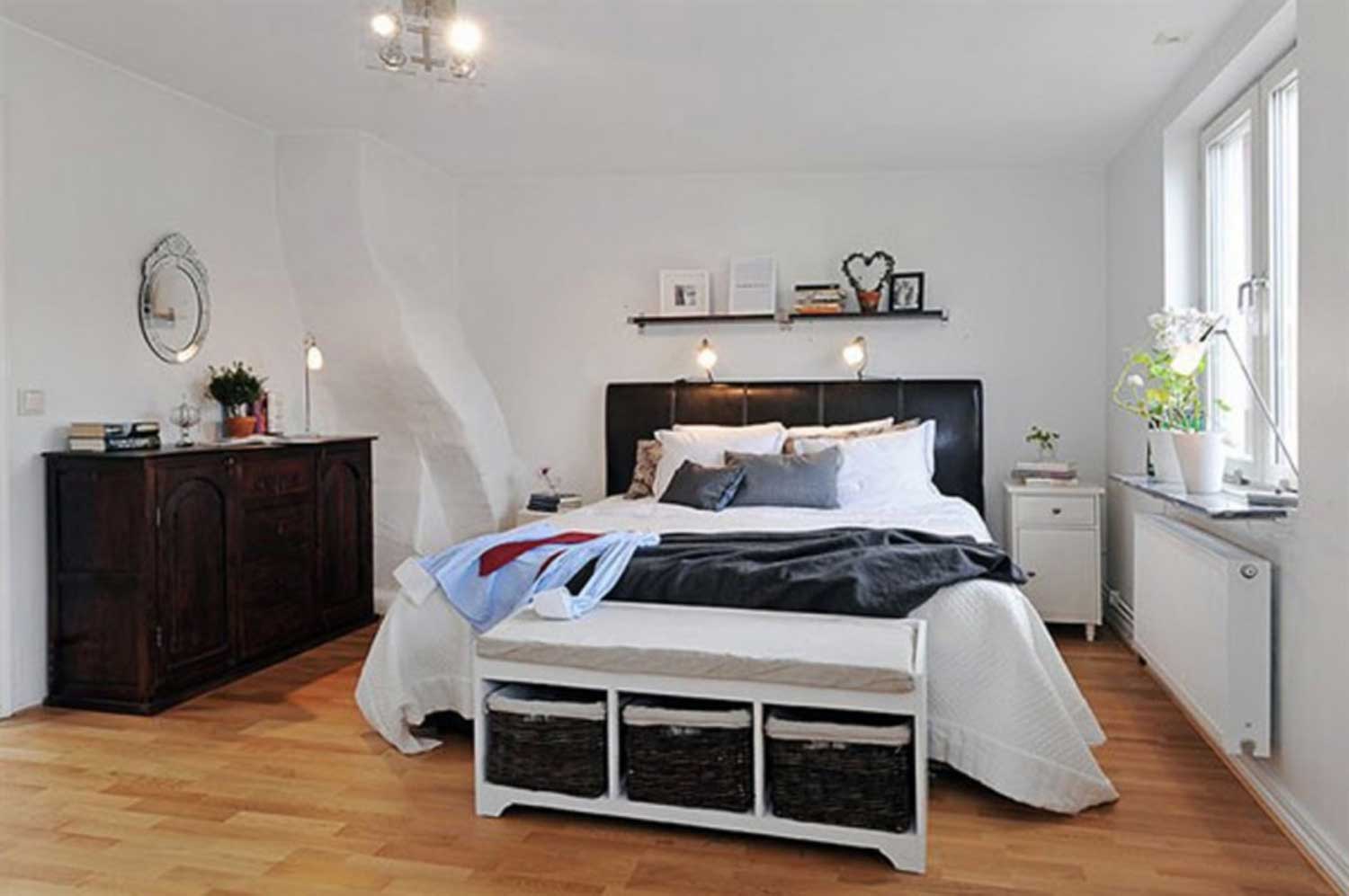 Modern Interior Small Remarkable Modern Interior Design For Small Master Bedroom Apartments Idea With Interesting Black Leather Headboard Design And Charming White Bed Linen Idea Interior Design The Stylish And New Ideas Of Modern Interior Design