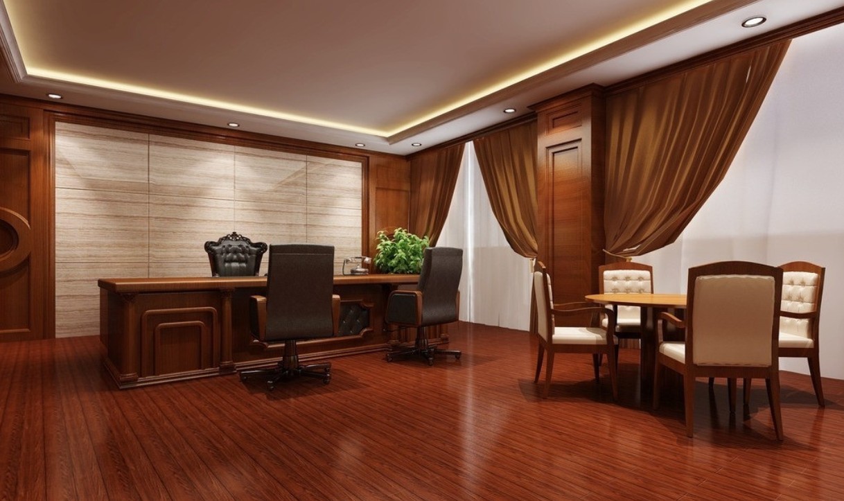Simple European Design Remarkable Simple European Office Interior Design With Wooden Flooring In Dark Brown Color And Tie Back Room Curtains Completed With Wooden Desk And Black Chair Interior Design Trying To Make The Unique Office Interior Design