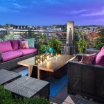 Terrace Design Small Roof Terrace Design Decorated With Small Outdoor Living Spaces Ideas Using Wicker Sofa And Purple Cushion Decor Exterior Futuristic Home With Wooden Furniture And Outdoor Living Space