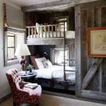Bedroom Idea Bunk Rustic Bedroom Idea With Wooden Bunk Bed Feat Cool Nightstand Lamp Design And Red Tufted Accent Chair Rustic Bedroom Ideas With Delightful Interiors And Furniture