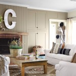 Country Living C Rustic Country Living Room With C Letter Display And White Sofa Slipcover Idea Feat Creative Brick Fireplace Mantel Living Room  Country Living Room Appears Appealing Interior 