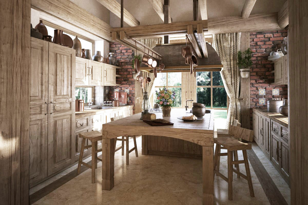 Interior Design Decorated Rustic Interior Design In Kitchen Decorated With Wooden Kitchen Cabinet And Wooden Kitchen Table Completed With Marble Flooring Interior Design Rustic Interior Design With Nature’s Fusion Charm