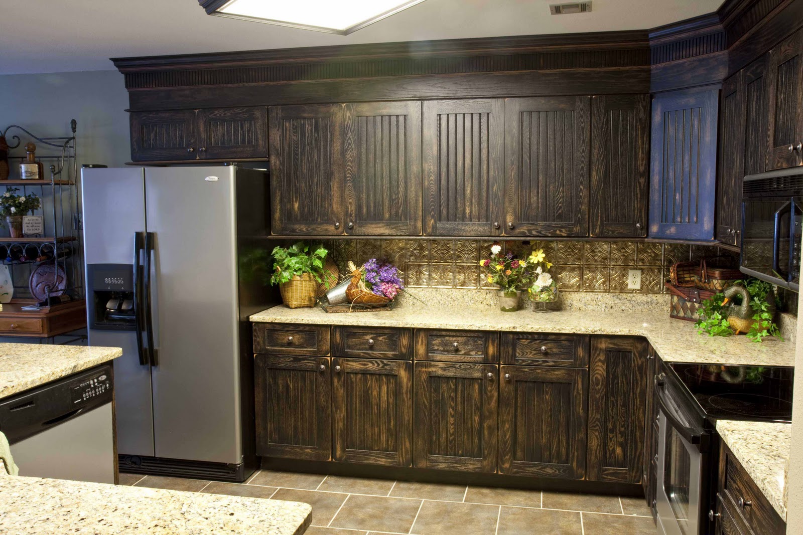 Kitchen Cabinet Made Rustic Kitchen Cabinet Refacing Design Made From Wooden Material Combined With Cream Marble Countertop And Concrete Tile Flooring Kitchen Kitchen Cabinet Refacing For Totally Different Look