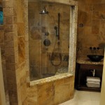 Small Bathroom Master Rustic Small Bathroom Remodel Ideas Master Bedroom With Traditional Brown Natural Stone Wall Design Also Large Glass Corner Shower Ideas Plus Modern Black Vessel Sink Design Bathroom Bathroom Remodel Ideas In Nature Ideas