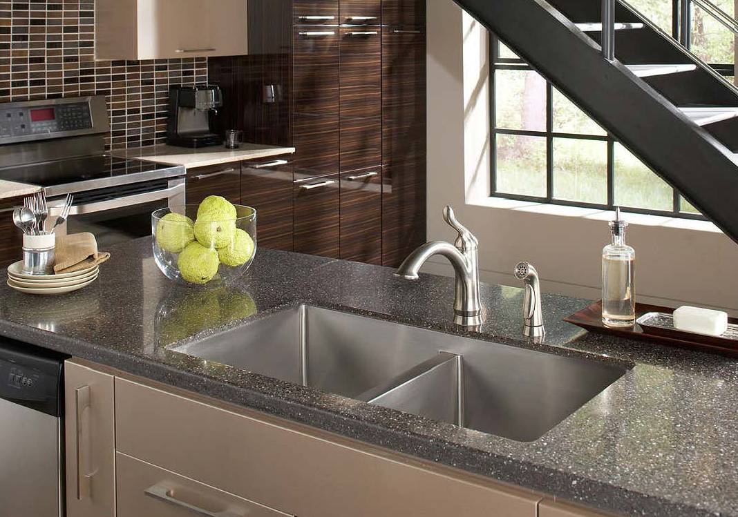 Through Fruit With See Through Fruit Bowl Overlooking With Glossy Wood Grain Pantry Cabinet And Nice Kitchen Sink Faucet Kitchen Sink Designs With Awesome And Functional Faucet