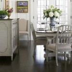 Chic Narrow With Shabby Chic Narrow Dining Table With Big Flower Centerpiece Feat Black Floor Tile And Vintage White Chairs Dining Room  Narrow Dining Table For Saving Space And Delivering Casual Atmosphere 