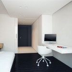 Floating Computer Arm Simple Floating Computer Desk With Arm Chair In The Master Bedroom Apartment Design With White Interior Color Decorating Ideas Plus Hardwood Floor Tiles Apartment Practical And Functional Apartment With Minimalist Interior Style