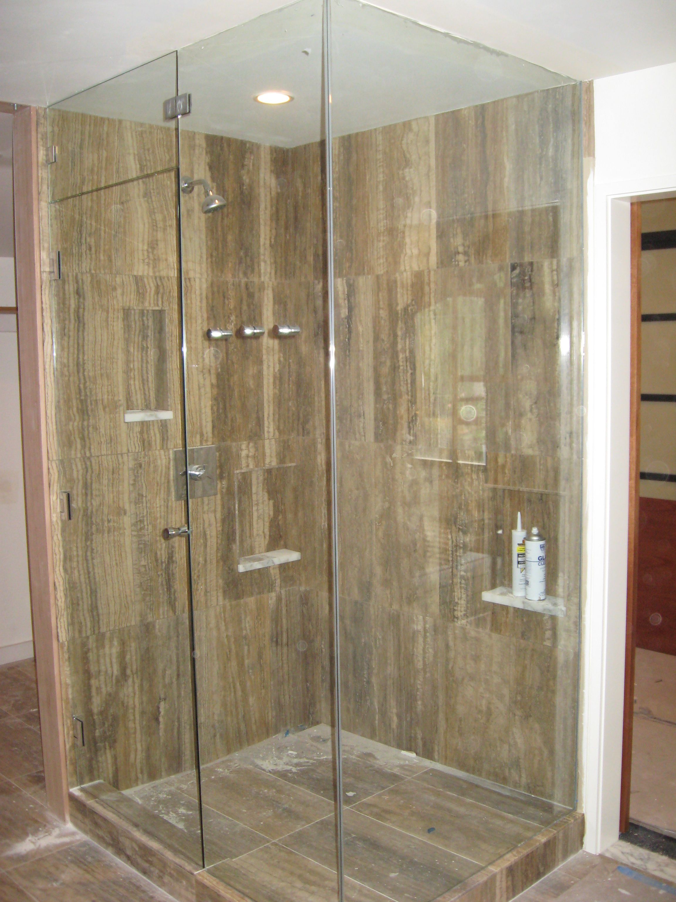Frameless Shower Covering Simple Frame Less Shower Doors Design Covering Silver Shower Bath And Ceiling Lamp Decor Bathroom Frameless Shower Doors And Pros-Cons You Must Know