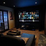 Home Theater Wall Simple Home Theater Idea With Wall Flat Screen And Recessed Lights Feat Ottoman Coffee Table Plus Sectional Black Sofa Decoration  Make Your Own Private Home Theatre 