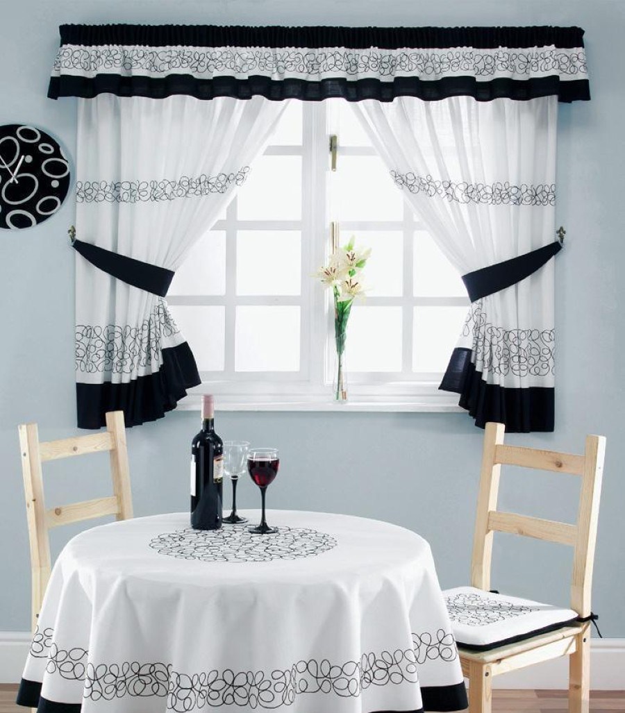 Wooden Kitchen French Simple Wooden Kitchen Chairs Near French Window With Black And White Floral Curtains Decor Kitchen 20 Elegant And Beautiful Kitchens With Black And White Curtains
