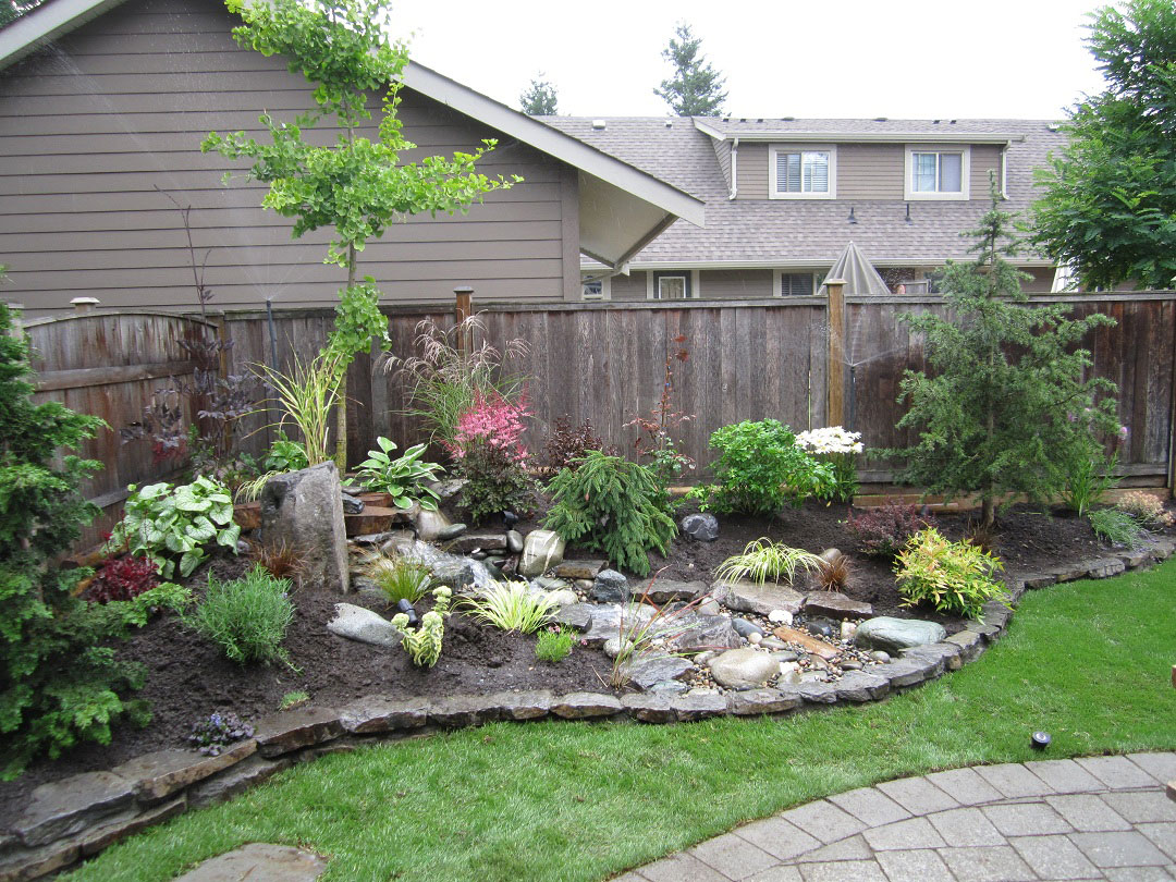 Backyard Landscaping Small Small Backyard Landscaping Design With Small Pond And Green Garden Using Concrete Tile Pathway Decoration Backyard Small Backyard Landscaping Concept To Add Cute Detail In House Exterior