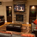 Basement Remodeling Minimalist Small Basement Remodeling Ideas With Minimalist Contemporary Living Room Using Black Leather Sofa And Stone Fireplace Design Basement Finished Basement Ideas With Decorative Style