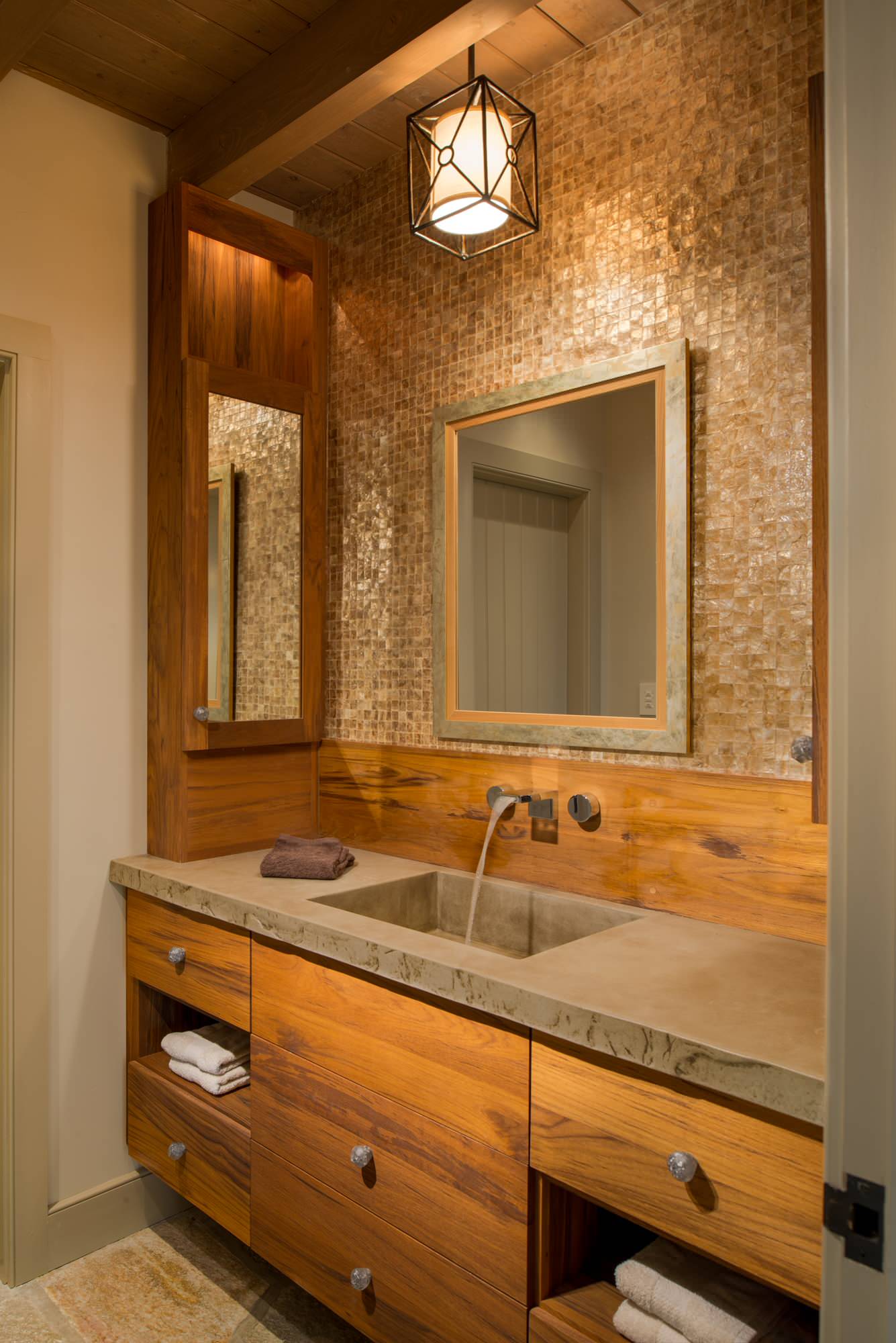 Bathroom Interior With Small Bathroom Interior Design Decorated With Minimalist Bathroom Vanity Made From Wooden Material And Small Bathroom Pendant Lighting Bathroom Bathroom Pendant Lighting Fixtures With A Controllable Light Intensity With Your Shades