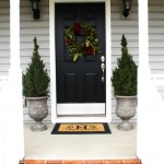 Black Front With Small Black Front Door Color With Wreath Decoration Set Between Vintage Wall Lanterns For White Porch Decor Decoration  Colorful Front Door Colors 