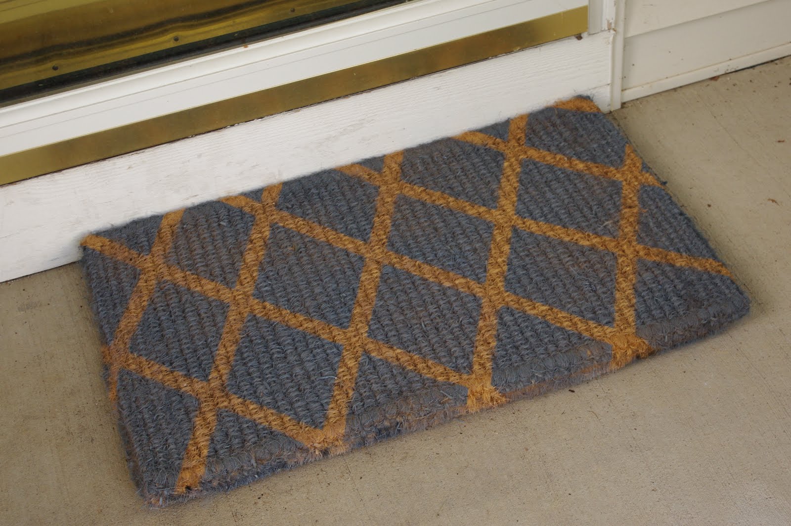 Front Door In Small Front Door Mats Design In Grey Color Combined With Gold Accent Color Made From Burlap Material For Inspiration Decoration Small Front Door Mats With Minimalist Decorations