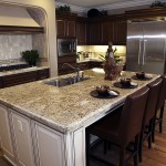 Island With Leather Small Island With Sink Plus Leather Barstools Idea Feat Beautiful Granite Kitchen Countertop Option And Black Wooden Cabinets Kitchen  Kitchen Countertop Options For Your Awesome Kitchen 