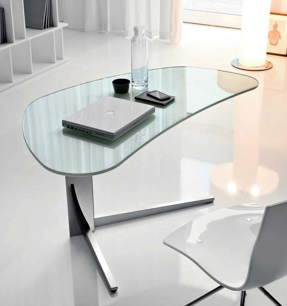 Modern Glass Paired Small Modern Glass Office Desk Paired With White Chair Set Beside Tower Floor Lamp Decor Office Elegant Office Room With Modern Office Desk