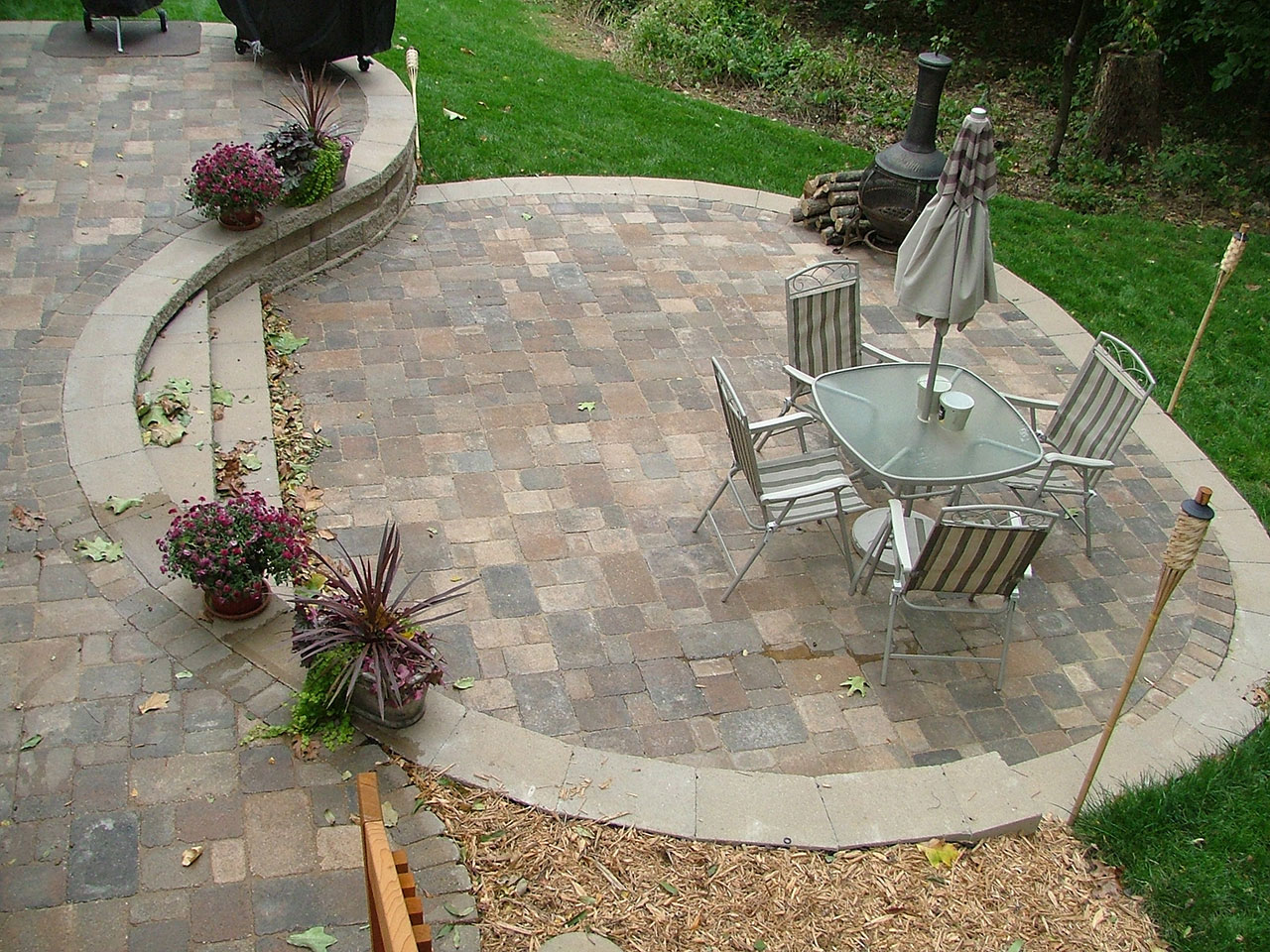 Paver Patio Contemporary Small Paver Patio Ideas With Contemporary Design Completed With Steel Patio Furniture And Umbrella For Inspiration Backyard Paver Patio Ideas For Enchanting Backyard