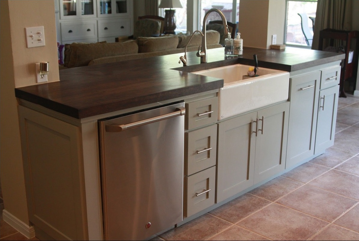 Bottom Cabinets Floortile Soft Bottom Cabinets Color Closed Floor Tile In Amusing Kitchen With Nice Kitchen Islands With Sink And Pastel Wall Paint Choice Kitchen The Possibilities Of Storage Under Kitchen Islands With Sink