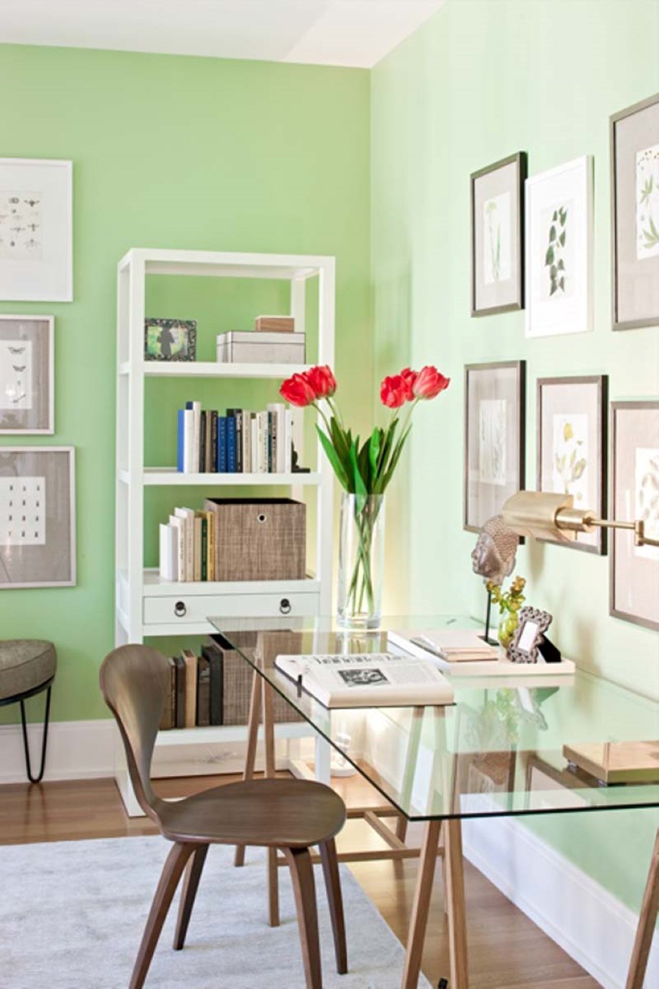 Green Wall Ideas Soothing Green Wall Paint Color Ideas Mixed With Framed Art Gallery And Contemporary Home Office Furniture Office Some Tips For Creating Relax And Comfortable Office Or Work Space At Your Home