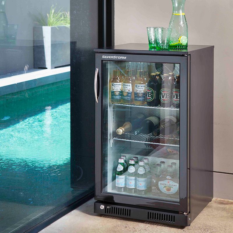 Of A Glass Sophisticated Design Of A Room With Glass Door Mini Fridge White Painted Walls Marble Floor And Glass Door Wall To The Backyard Pool Decoration Stylish Glass Door Fridge To See What Is Inside