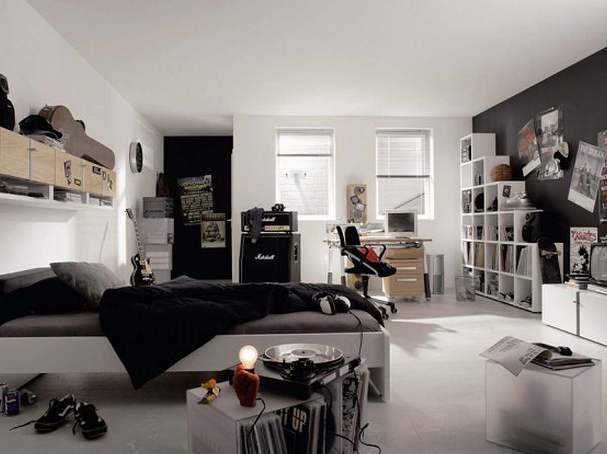 Area For Bedrooms Spacious Area For Cool Teen Bedrooms With White Bed And Black Duvet Facing White Cabinet Bedroom Cool Teen Bedrooms Using Black And White Interior Theme