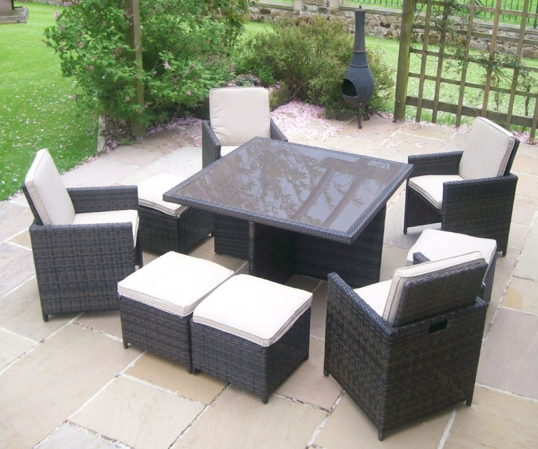Paver Idea Black Stone Paver Idea Feat Awesome Black Wicker Furniture For Outdoor Dining Room Plus Square Glass Top Table Design Furniture  Comfortable Wicker Dining Chair To Have A Delightful Dinner 