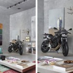 And Decorative Design Stylish And Decorative Living Room Design With Motorcycle Parking Space In The Corner Wooden Coffee Table And Concrete Wall Painting Art Ideas Apartment Stunning Concrete Home With Hip And Stylish Decorative Accessories
