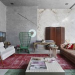 Decorative Vintage Design Stylish Decorative Vintage Living Room Design With White Sofa Red Carpet Tile Green Chair With High Back Brown Leather Sofa And Wooden Coffee Table Ideas Apartment Stunning Concrete Home With Hip And Stylish Decorative Accessories