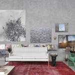 Mounted Bookshelf Room Stylish Mounted Bookshelf Decorative Living Room Furniture Interior Decorating Ideas With Concrete Wall Picture Frame White Sofa Red Carpet Tile And Green Chair With High Back Apartment Stunning Concrete Home With Hip And Stylish Decorative Accessories