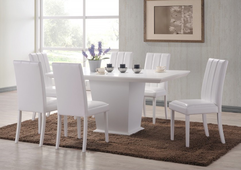 Small Table Chocolate Stylish Small Table Design Plus Chocolate Shag Area Rug And Comfortable White Leather Dining Chairs Dining Room  Appealing White Chairs To Complement And Beautify Dining Rooms 