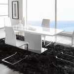 White Leather With Stylish White Leather Dining Chairs With Metal Frame Plus Amazing Black Fluff Area Rug And Narrow Table Idea Dining Room  White Leather Dining Chairs Inducing Beauty As Well As Elegance 