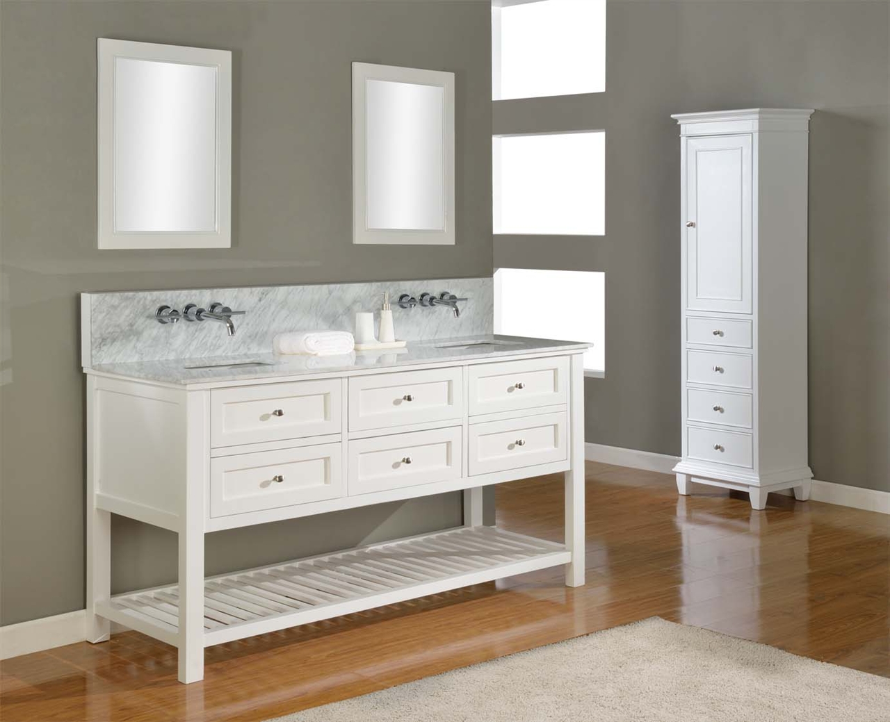 Bathroom Ideas Sink Sweet Bathroom Ideas With Double Sink Vanity Design With Saver Contiguous Tall Storage In Bright Color Bathroom Double Sink Vanity Application For Spacious Bathroom Design