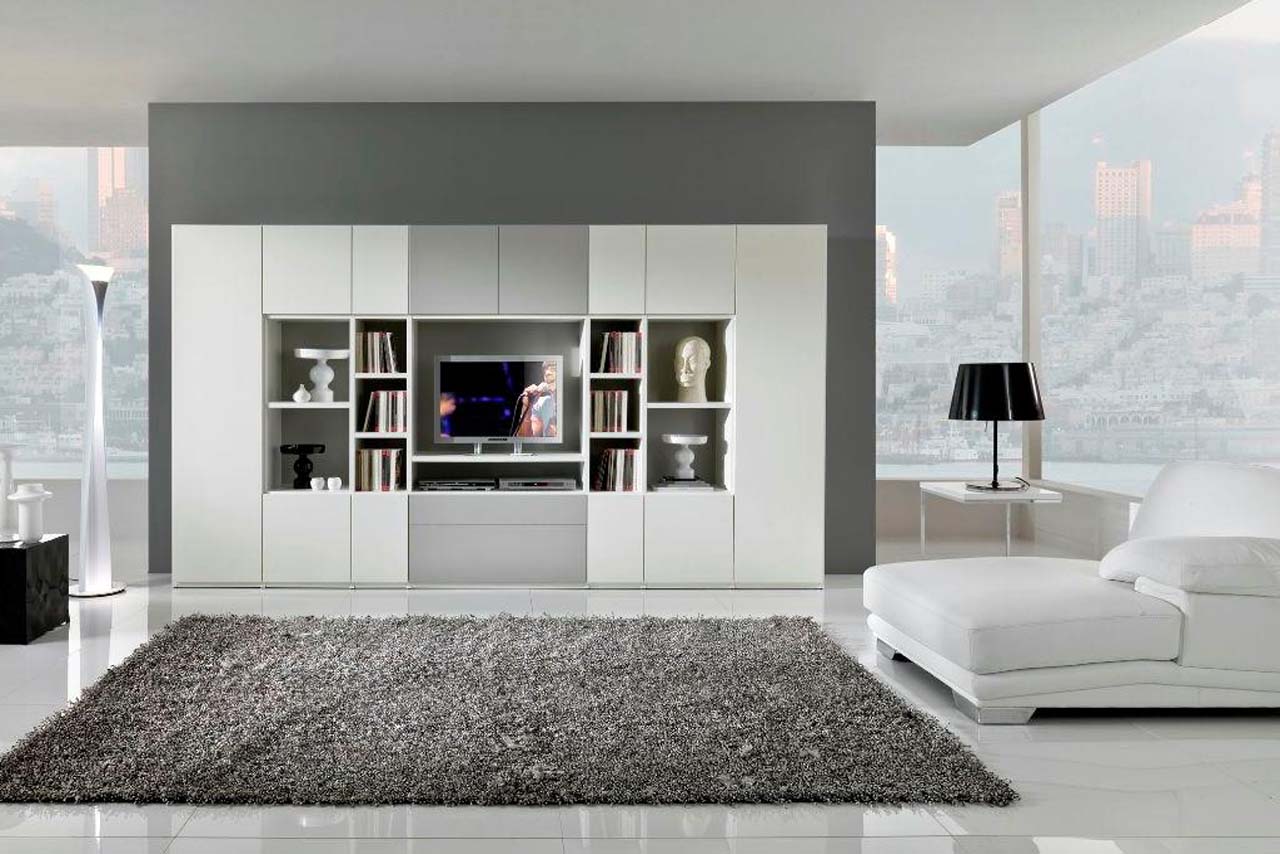 Of A Room Terrific View Of A Modern Living Room For Room Design Ideas With White Marble Floor Rug White Leather Couches Flat Screen TV And White Painted Entertainment Center Decoration Fancy Room Design Ideas In Modern Era