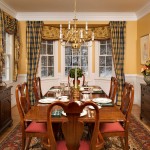 Dining Room With Traditional Dining Room Interior Decorated With Window Covering Ideas Using Striped Curtain Style For Inspiration Decoration Window Covering Ideas With A 50 Shades Of Curtains And Sliding Patio Doors