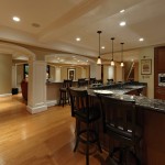 Finished Basement Wooden Traditional Finished Basement Ideas With Wooden Flooring And Traditional Kitchen Design Using Marble Countertop Basement Finished Basement Ideas With Decorative Style