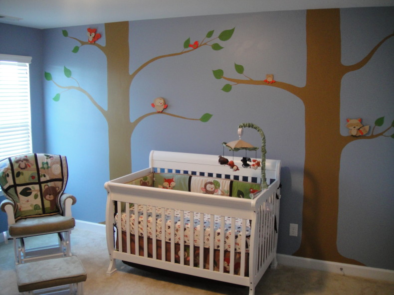 Wall Decal Animal Tree Wall Decal Combined With Animal Pattern Bedding In Jungle Baby Boy Nursery Theme Kids Room Some Inspiring Baby Boy Nursery Themes