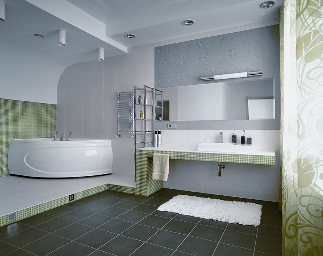 Bathroom Design Ceramic Trendy Bathroom Design Feature Black Ceramic Floor Tiles And White Shag Rug Under Floating Bathroom Vanities With Green Accents Bathroom 23 Luxury Bathroom Rugs With Sophisticated Decor Accents