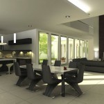Black Leather Floating Trendy Black Leather Chairs Also Floating Exhaust Hood Design And Modern Long Kitchen Table Idea Kitchen  Gorgeous Modern Kitchen Tables 