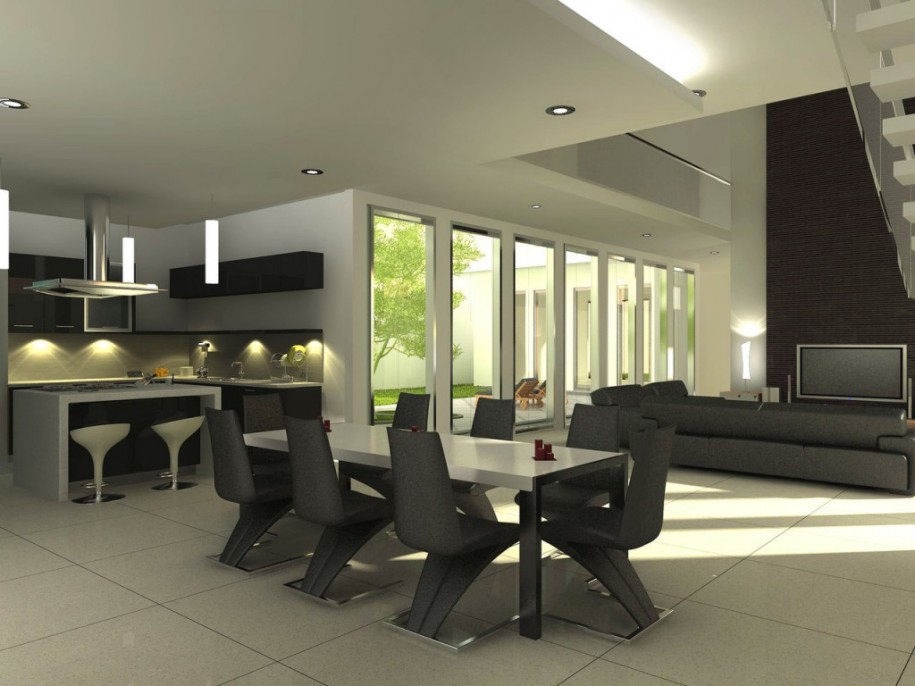 Black Leather Floating Trendy Black Leather Chairs Also Floating Exhaust Hood Design And Modern Long Kitchen Table Idea Kitchen  Gorgeous Modern Kitchen Tables 