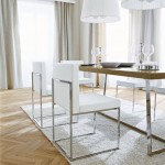 Laminate Floor Cool Trendy Laminate Floor Design Or Cool White Leather Dining Chairs And Shag Area Rug Idea Plus Oversized Pendant Lamps Dining Room  White Leather Dining Chairs Inducing Beauty As Well As Elegance 