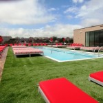 Outdoor Chaise And Trendy Outdoor Chaise Lounge Design And Red Umbrella Feat Green Lawn Plus Modern Rectangular Pool Idea Outdoor  Surprising Designs Of Outdoor Chaise Lounge 