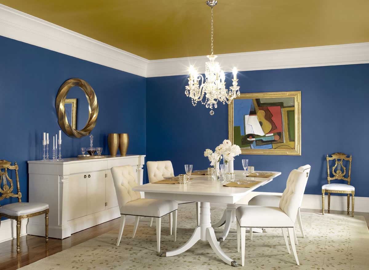 Back Chairs Chic Tufted Back Chairs Design Plus Chic Chandelier Feat Bold Blue Dining Room Paint Color And Round Wall Mirror Dining Room Marvelous Dining Room With Chic Paint Color Schemes