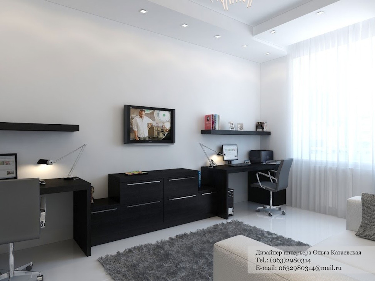 Black Design Home Twin Black Design In White Home Office And Grey Fur Rug Beside White Sofa Architecture Luxury Small Home Design With Creative Decoration Layouts