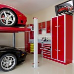 Tier Parking Feat Two Tier Parking Cars Idea Feat Fabulous Garage Storage Cabinet With Red Painting Plus Wall Mounted Tv  Fabulous Ideas Present Fabulous Garage Storage 