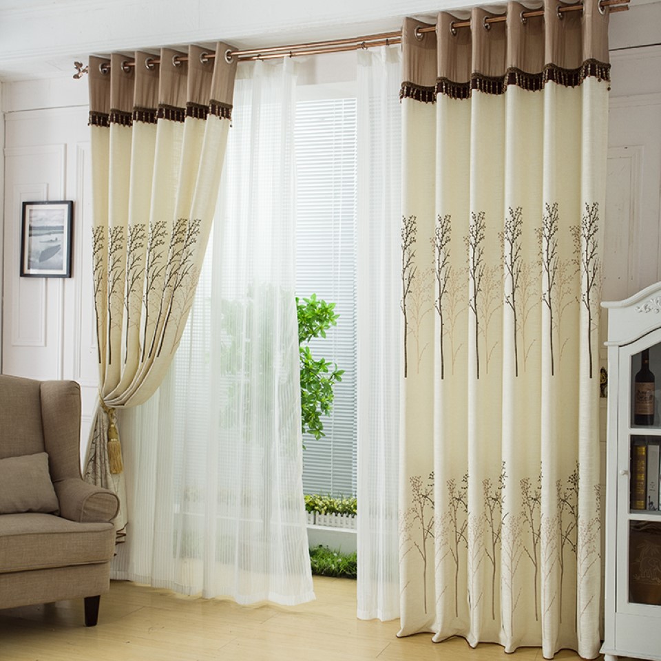 Stylish Beige Curtain Ultra Stylish Beige Living Room Curtain With Floral Painting Idea Feat Classic Wingback Chair Living Room Beautiful Living Room Curtain Ideas For Big Windows