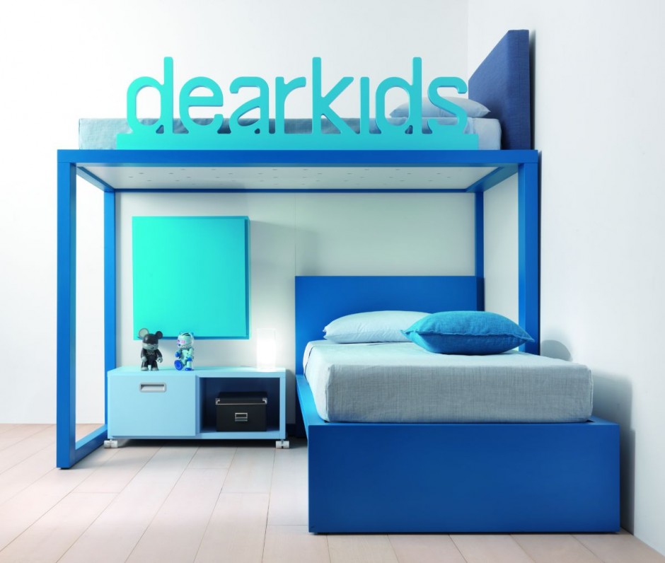 Detachable Side Dear Unique Detachable Side Rail With Dear Kids Letter Idea Feat Cool Children Bedroom Furniture With Bold Blue Paint Bedroom Kids Bedroom Furniture Ideas In Smart Placement