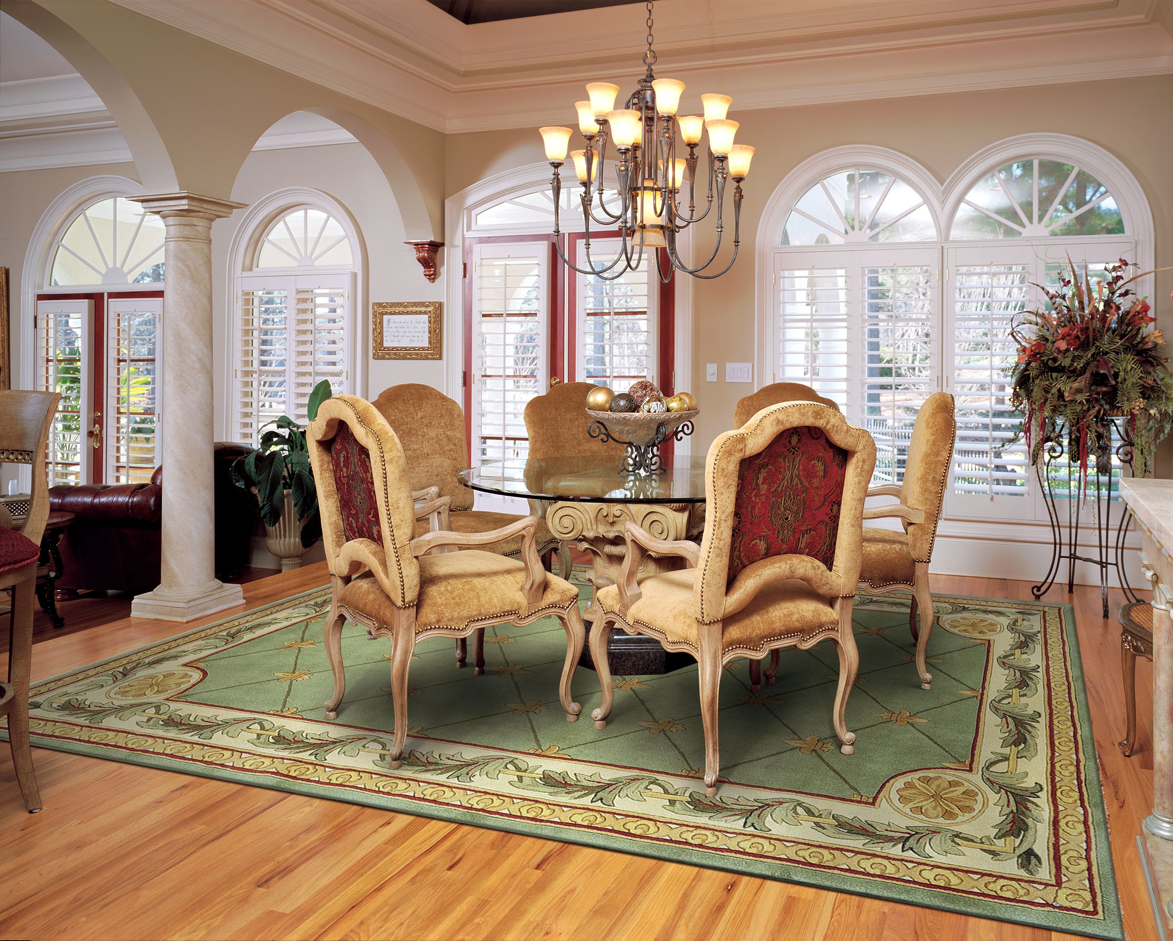 Dining Room Round Unique Dining Room Rug Supporting Round Glass Table Brightened By Branched Lamp In Traditional House Image Dining Room Dining Room Rug With Cozy Room Settings