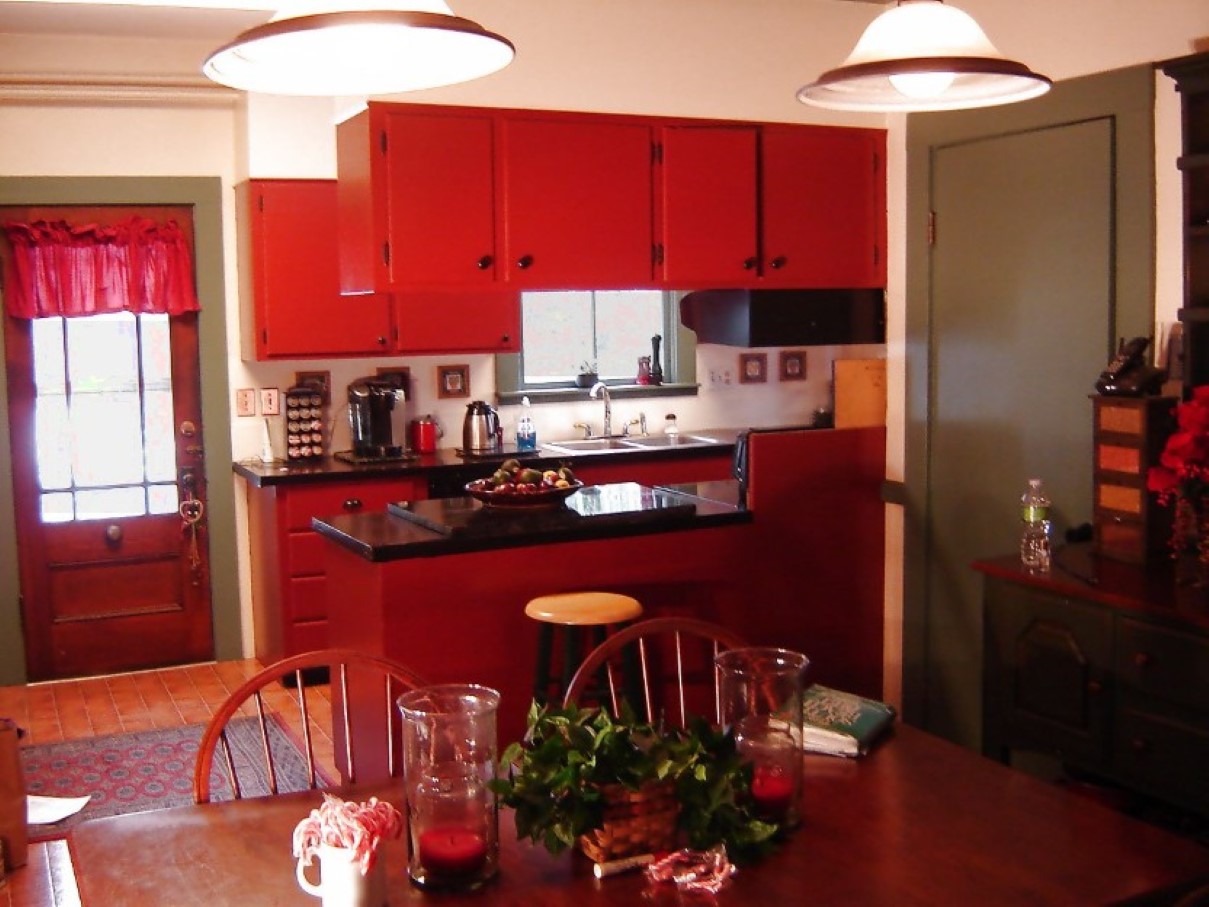 Red Kitchen Vintage Unique Red Kitchen Cabinets And Vintage Dining Table Decorating Idea Plus Black Countertop Design Kitchen  Create Incredible Kitchen With Red Kitchen Cabinet 