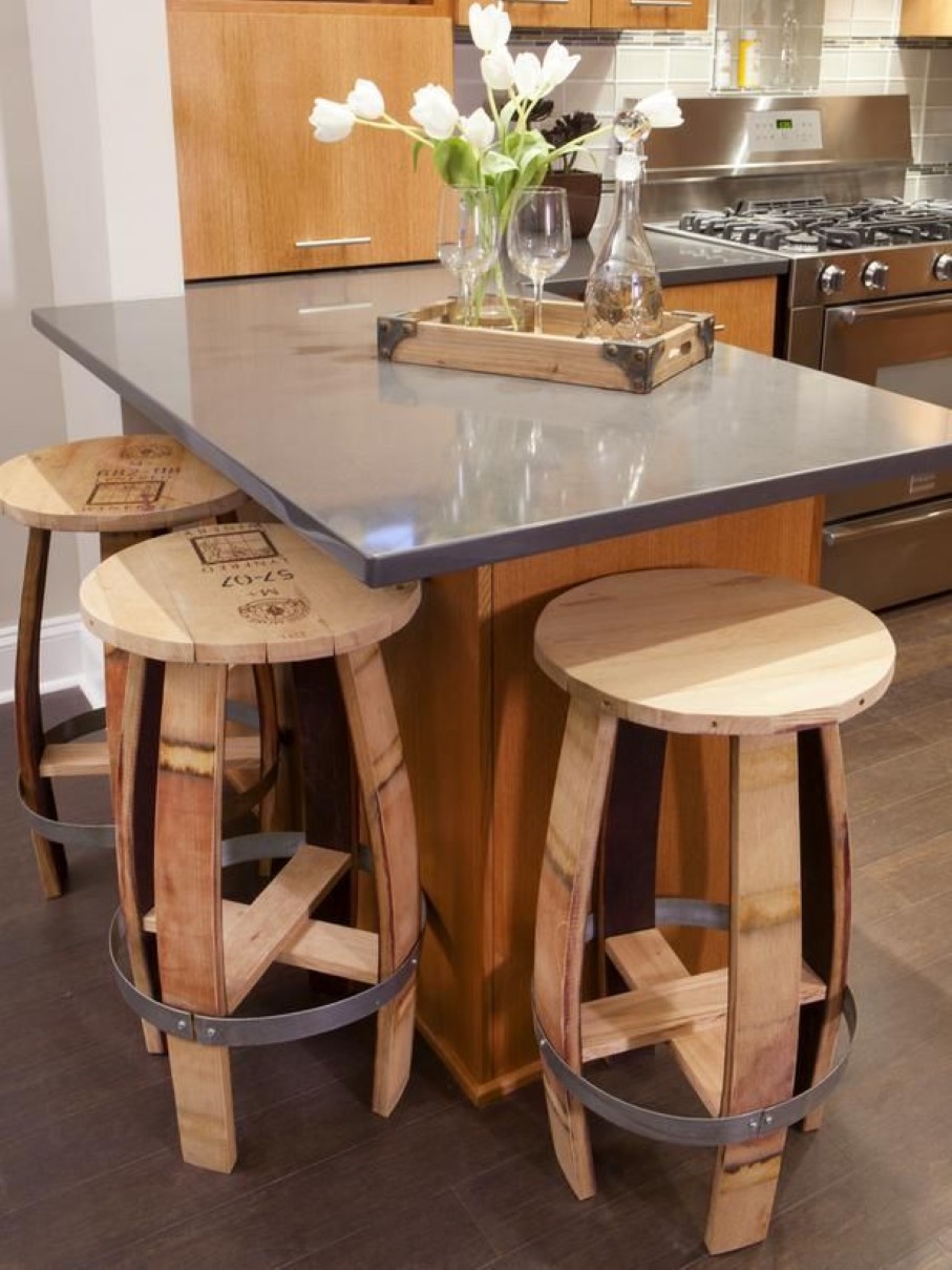 Round Wooden Metal Unique Round Wooden Barstools With Metal Legs Feat Small Kitchen Table And Mirrored Countertop Idea Kitchen  Unique Bar Stool For Open Kitchen Concept 